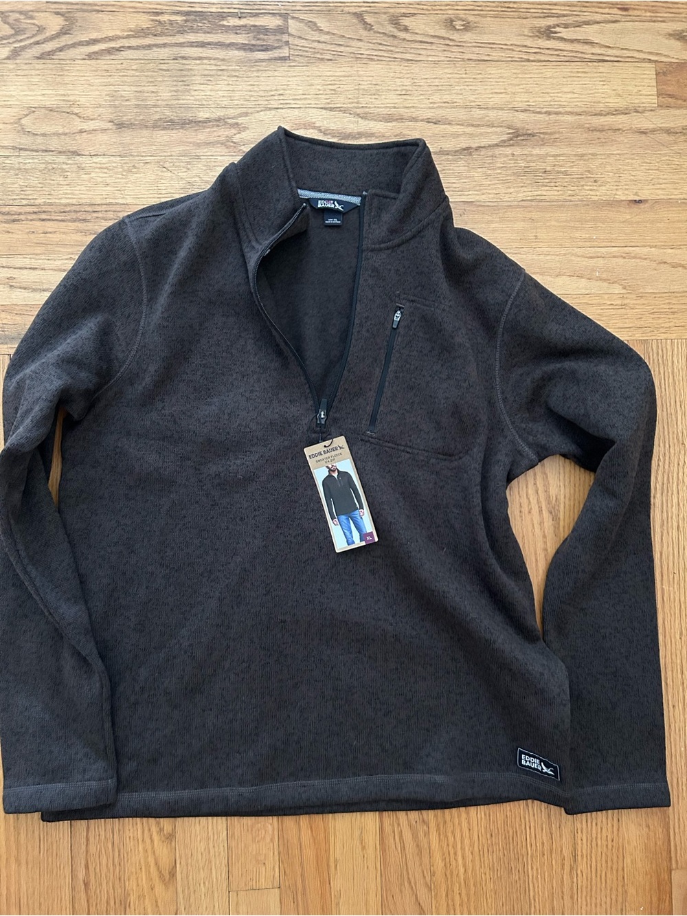 NWT Eddie Bauer Men’s Quarter-Zip Fleece Pullover - Dark Brown